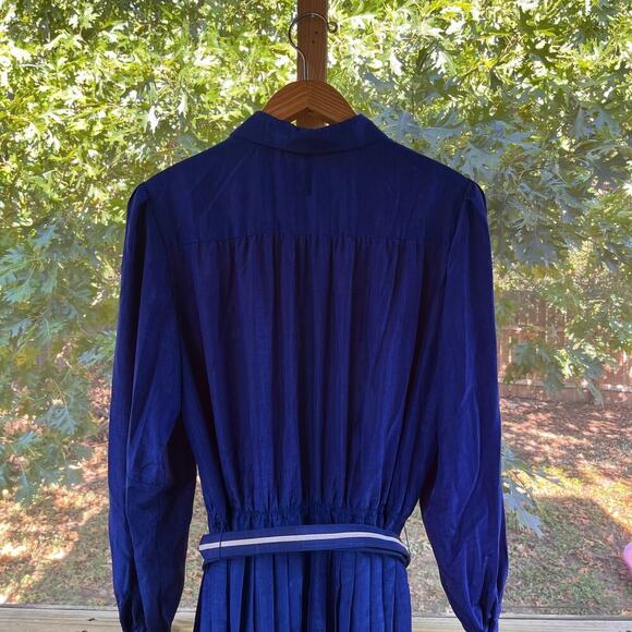 Schrader Sport Custom Casuals 80's Era Women's Vintage Blue Pleated Dress Size M - Picture 4 of 10
